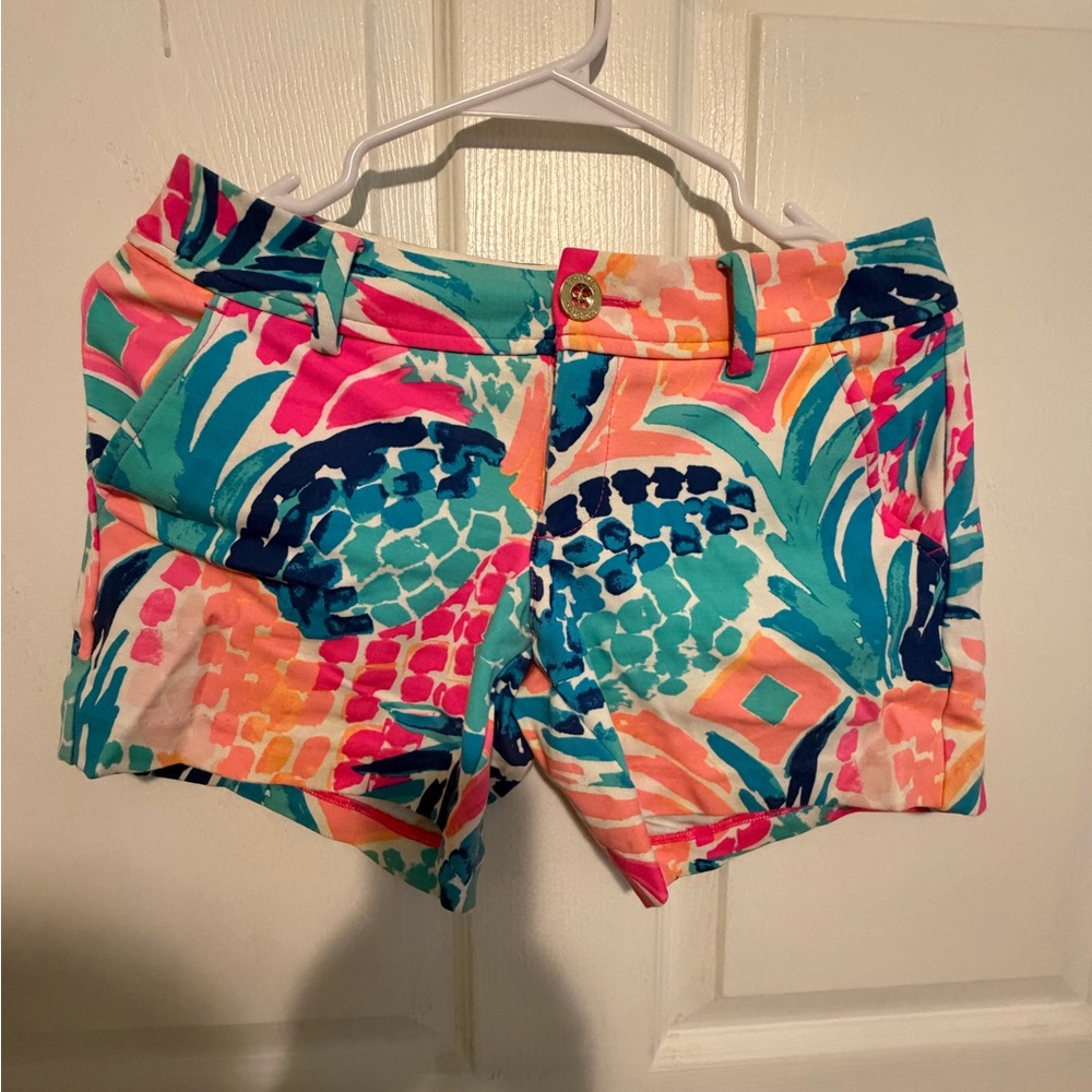 Lilly Pulitzer High-Rise Tropical Print Shorts - Teal, Coral, Pink, Navy